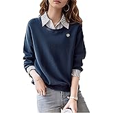 LAI MENG FIVE CATS Women's Casual Blouses Long Sleeve Elegant Shirt Patchwork Stripe Blouse Top