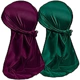 2PCS Silky Durag Pack for Men Waves, Satin Doo Rag