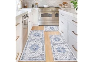 Ileading Kitchen Rugs Sets of 3 Boho Kitchen Floor Mat Carpets Non Skid Kitchen Rugs and Mats Washable Kitchen Runner Rugs for Kitchen Floor Hallway Living Room Laundry Entryway