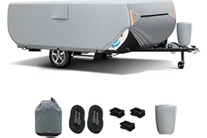 SILIVN Pop Up Camper Cover 12'-14', Folding Camper Tent Trailer Cover，Extra-Thick Oxford PU Waterproof Anti-UV Pop-up Camper Cover with Windproof Straps