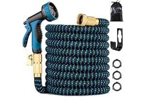 TYRELLSO 100 ft Expandable Garden Hose - Kink Free Flexible Water Hose 100ft with 10 Pattern Spray Nozzle, 3/4 Solid Brass Connectors, Retractable Latex Core - Lightweight Expanding Hose