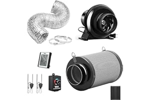 iPower 4 Inch 195 CFM Inline Fan with Speed Controller, Air Carbon Filter, 8 Feet Flexible Ducting, Temperature Humidity Monitor and Rope Hanger for Grow Tent Ventilation
