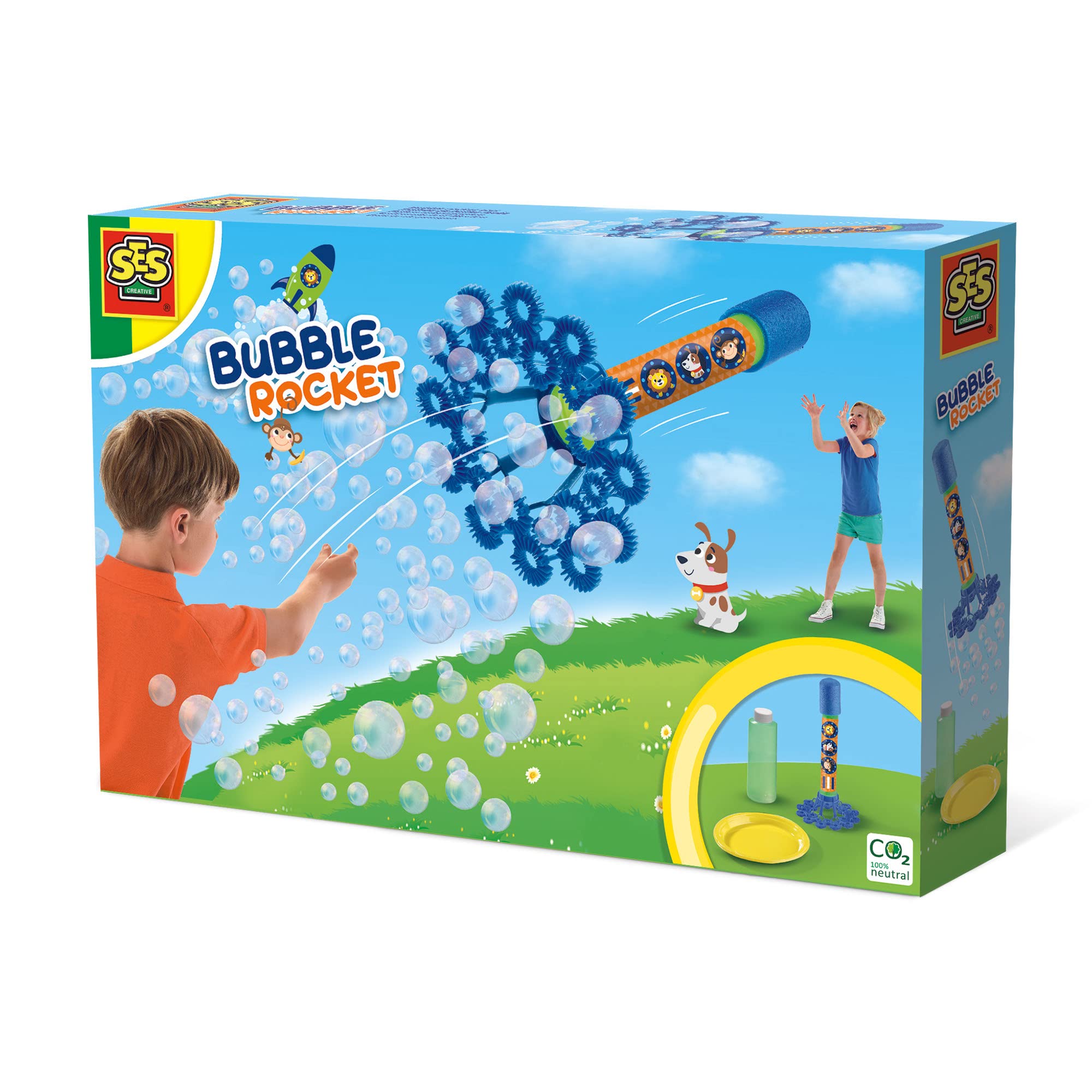 SES Creative 02260 Bubble rocket - Lots of bubbles, Super strong soap solution, Suitable for all SES Creative bubble products, Easily washable, Age 3+