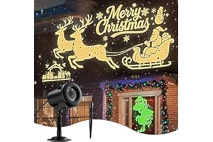 12 in 1 Christmas Projector Lights Outdoor,3D Dynamic Christmas Decorations,Clearer Santa Sleigh/Nativity/Green Monster/Ghost