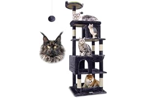 Globlazer Heavy Duty Cat Trees for Large Cats, Sturdy 72in Maine Coon Cat Tree for Large Cats 20 lbs+ Heavy Duty Cat Tower for Adult Biggest Cat with 6 Scratching Posts, Hammock, S72, Dark Gray