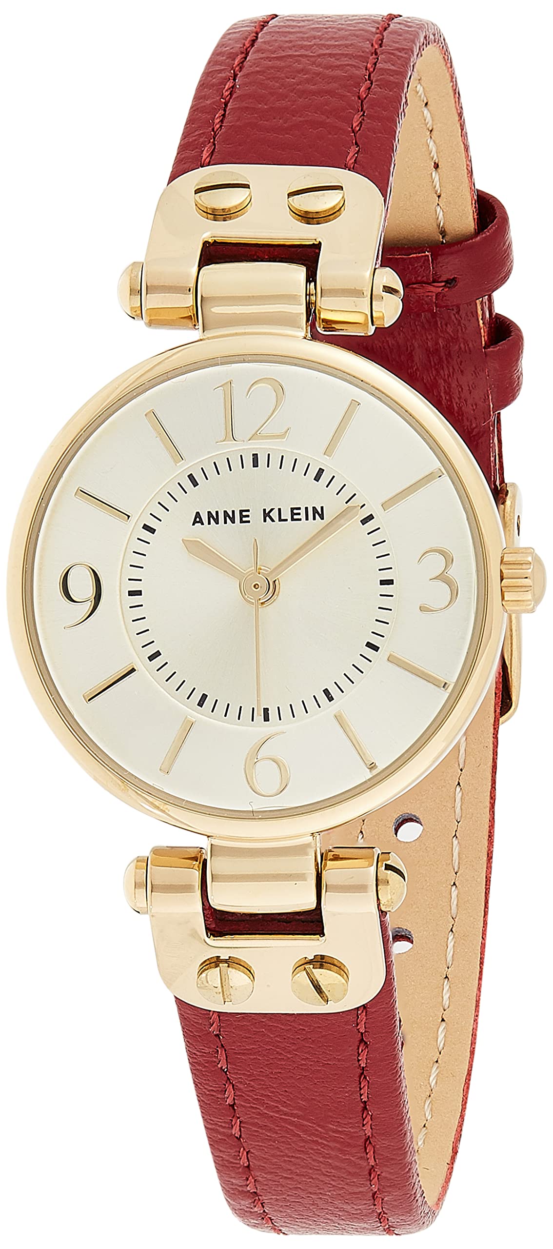 Anne Klein Women's Leather Strap Watch, Red/Gold