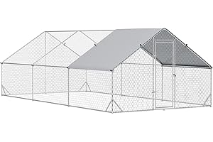 PawHut Metal Chicken Coop, Walk-in Large Chicken Run, Poultry Cage for 12-18 Hen, Duck, Rabbit with Water- and UV-Protection 