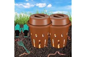 TOP XIAN Inground Worm Composter, Mini Underground Worm Farm for Garden Beds, Outdoor Worm Compost Bin for Food Waste, Vermicomposting Bin for Beginners, Elderly, Children (7x7x7.4Inch), Tan, 2-Pack