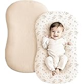 Konssy Muslin Baby Lounger Cover 2 Pack, 100% Cotton Newborn Lounger Cover, Soft and Breathable Baby Nest Slipcover for Boys Girls (Blossom,Pink)