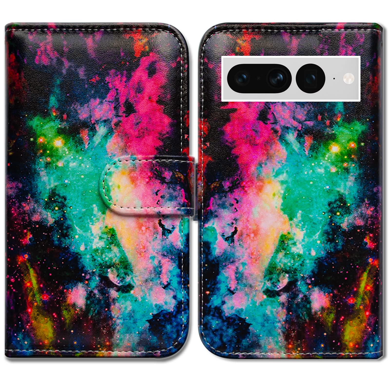 Bcov Pixel 7 Pro Case, Colorful Universe Sky Leather Flip Phone Case Wallet Cover with Card Slot Holder Kickstand For Google Pixel 7 Pro