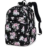 FOKDUVB Large Backpack for Women Backpack with Lots of Pockets for Travel Work School Bookbag with Laptop Compartment for High School College Girls Mochilas Morrales para Mujer (Black/Pink, Floral)