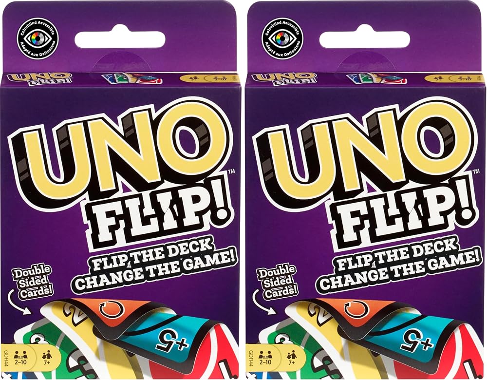 Mattel Games UNO Flip Family Card Game Double-Sided Deck 112 Cards Pack of 2