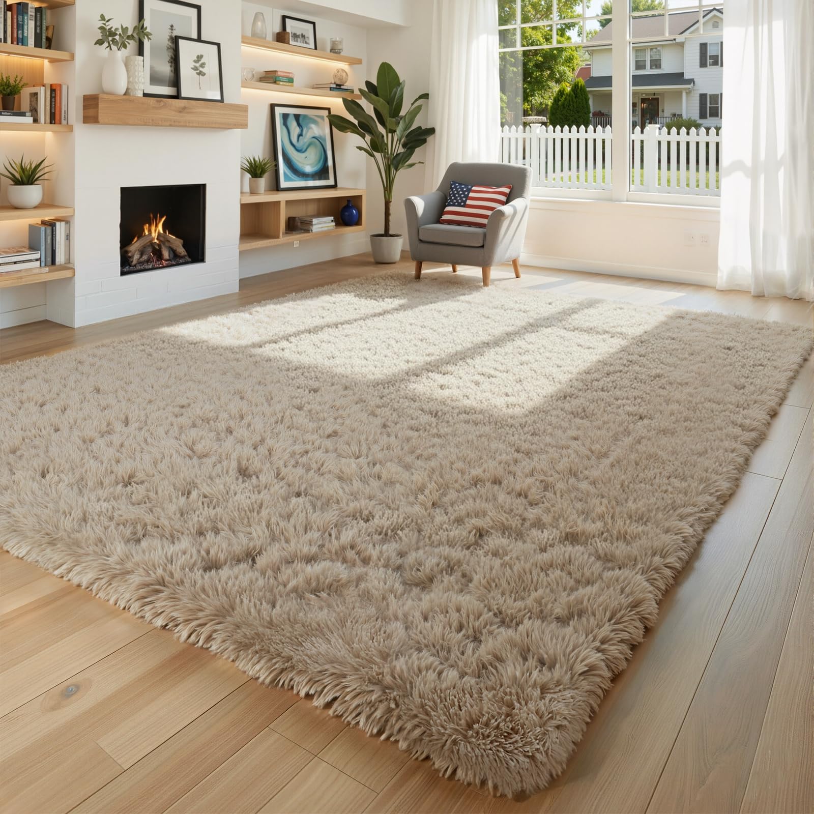 Photo 1 of yongyangjuxin Fluffy Rug Shaggy Area Rug, Beige 8x10 Area Rugs for Living Room, Large Shag Area Rugs for Bedroom Kids Room Home Decor, Upgrade Anti-Skid Rectangular Fuzzy Rugs