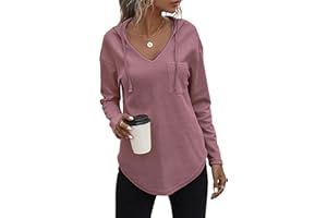 RIROW Womens Tops Long Sleeve Waffle Hoodies Drawstring Sweatshirt 2025 New S-3XL