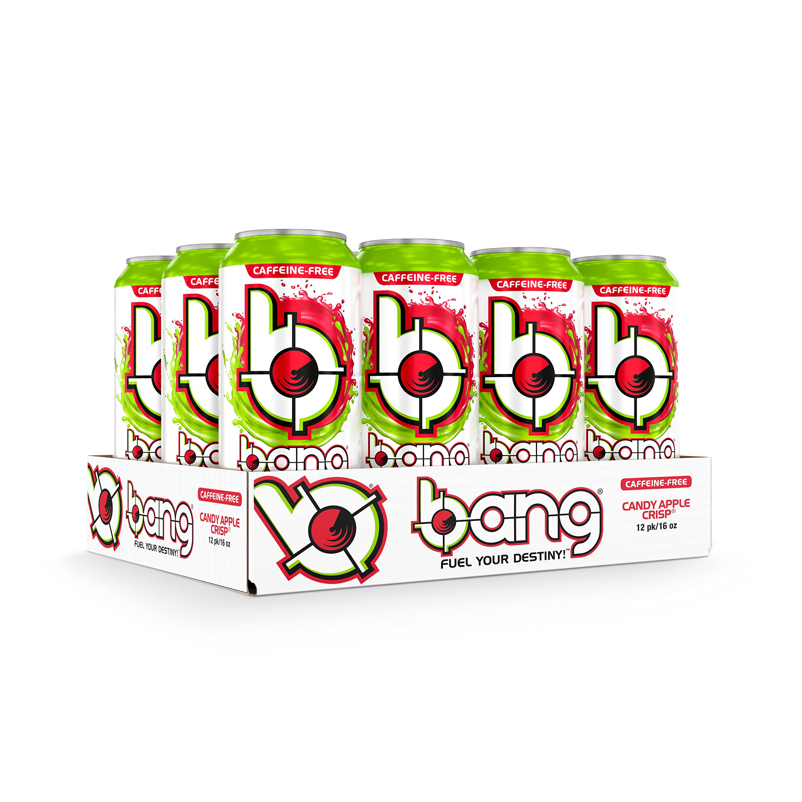 Bang Caffeine-Free, Candy Apple Crisp Energy Drink, Zero-Sugar Bang Energy Drink, 16-Ounce (Pack of 12)