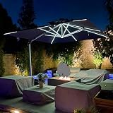 PURPLE LEAF 3x3M Grey Cantilever Parasol LED Solar Lights Crank Tilt Patio view 3
