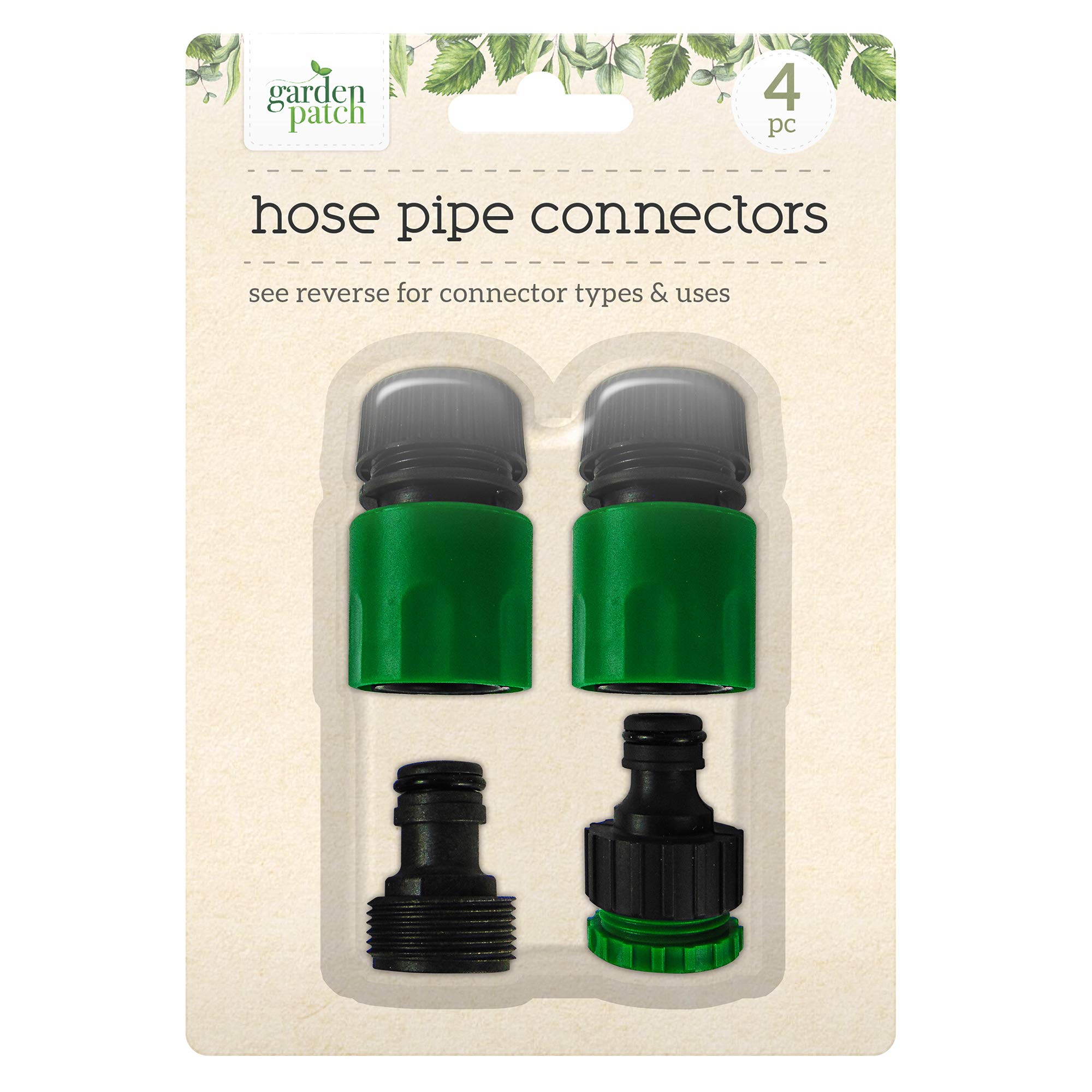 4pk Hose Pipe Connectors | Green Patch Easy Connect Garden Water Hose Universal Adaptor Male and Female | Premium Quality Hose Connector