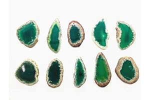 ShinyShaw 10 PCS Polished Agate Light Table Slices,Healing Crystals Geode Stones，Irregular Home Decoration Jewelry Making (Green)