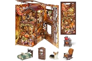 TOYQI Book Nook Kit, Book Nook Kits for Adults and Teens, DIY Miniature Dollhouse Kit 3D Wooden Puzzle Booknook Bookend with LED Light
