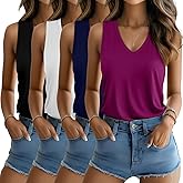 Riyiper 4 Pack Women's Tank Tops V Neck T Shirts Loose Fit Summer Sleeveless Casual Tee Blouse 2026 Fashion Vacation Clothes