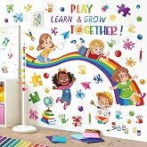 wondever Reading Corner Rainbow Wall Decals Quotes Handprint Wall Stickers | Peel and Stick, Removable, Wall Art Decals, Wall Decoration, Kids Room, Classroom Baby Nursery Daycare Playroom Decor