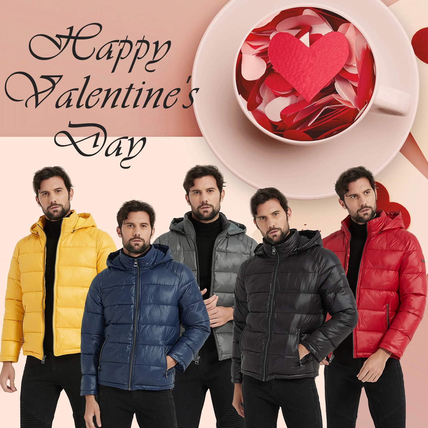 BINACL Men's Winter Jacket,Thicken Quilted Hooded Padded Down Alternative Puffer Coat(5 Color,XS-XXL): Clothing