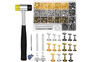 TLKKUE 240 Sets Rivets for Leather 3 Sizes Double Cap Rivets Tubular 4 Colors Leather Rivets with Rubber Hammer Fixing Tool Kit 4 Pieces for DIY Leather Craft Clothes Shoes Decoration and Repair