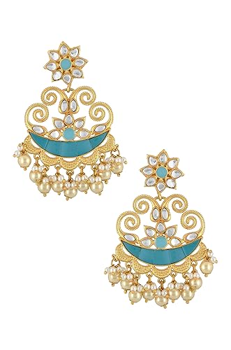 Amrapali Malya Gold Plated Turquoise Crescent Flower Pearl Drop Earrings for Women (BM(EER)17-91)