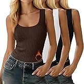 Oakgarden 3 Pack Women's Thermal Tank Tops Ribbed Scoop Neck Cotton Sleeveless Undershirts Fleece Lined Camisole Base Layer