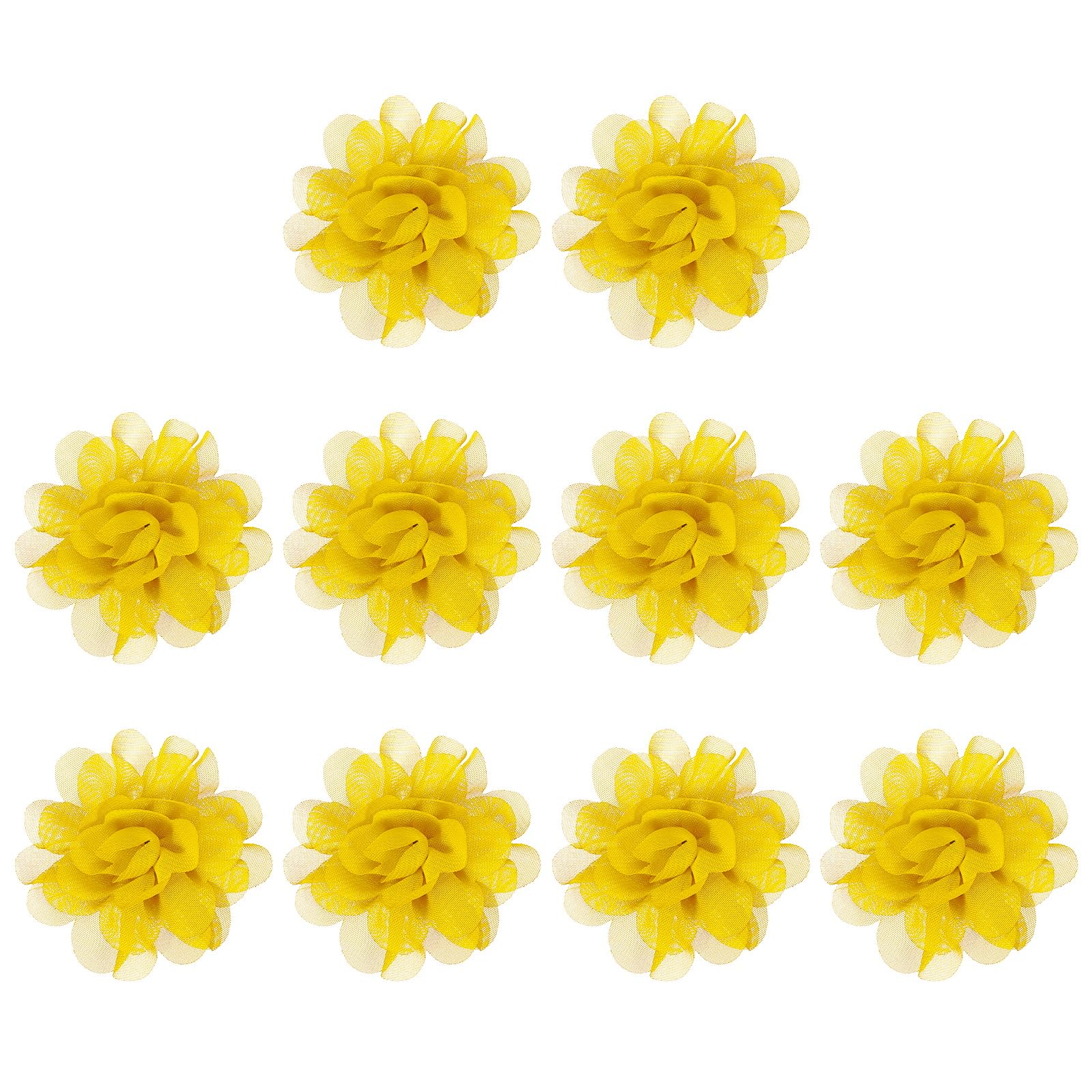 PATIKIL 2" Chiffon Flowers, 10 Pcs Mesh Fabric Flowers Sewing Fabric Appliques Headband Embellishments for DIY Craft Wedding Decor, Yellow