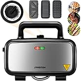 Sandwich Maker 3-in-1, Belgian Waffle Maker and Electric Panini Grill with 5-Gear Temperature and LED Indicator Lights, 3 Set
