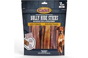 Cadet Bully Hide Sticks for Small Dogs, All-Natural Beef Pizzle, Limited-Ingredient Long-Lasting Dog Chews for Aggressive Chewers, 12 Count