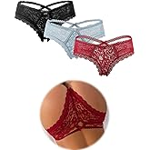 ohmydear Women's Plus Size Sexy Lace Thong Floral Underwear Criss Cross Bikini Panties Tangas Briefs XS-4XL