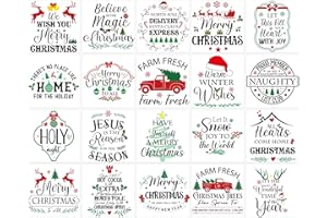 EOBECY 20 Pcs Christmas Quotes Rub on Transfers for Crafts, Vintage Rub on Transfer for Furniture Decals with Holiday Sayings, IOD Christmas UV DTF Stickers for DIY Wood Walls and Home Décor(6 x 6 Inch)