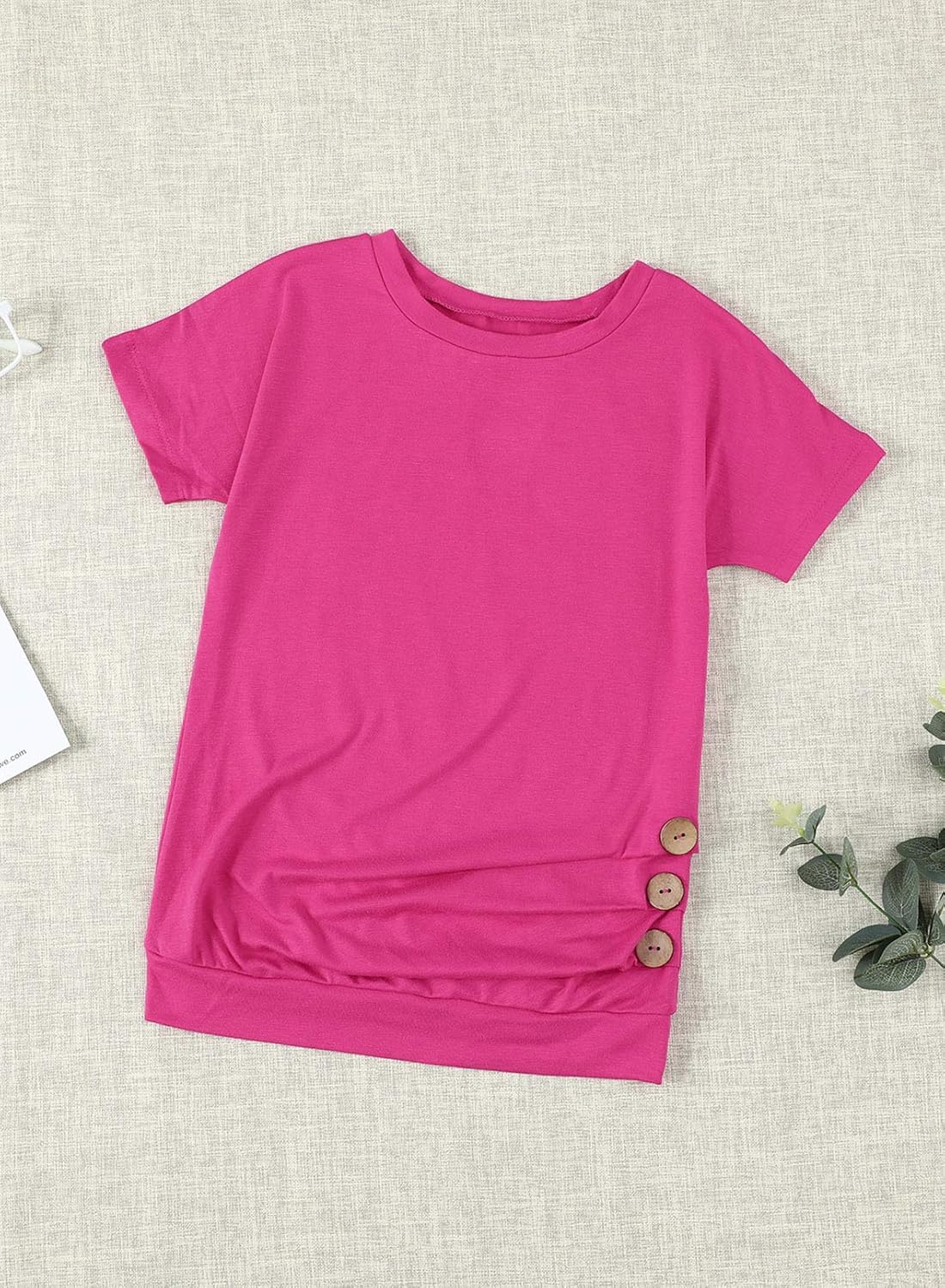 Blibea Girls Casual Loose Short Sleeve Knot Front Tops Tee Shirts Size 4-13: Clothing