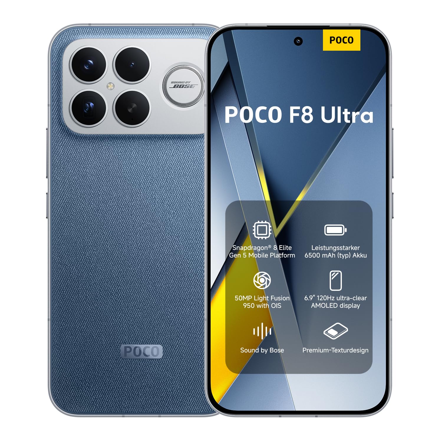 XIAOMI Poco F8 Ultra, Smartphone 12+256 GB, Handy mit Android, 6.9" 120Hz AMOLED Display, 50MP Light Fusion 950 mit OIS, Sound by Bose, 6500mAh, Blau, 2 Jahre Garantie