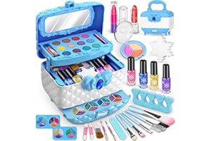 Mozok Kids Makeup Kit for Girl, Frozen Theme Real Play Make Up Toys for 3 4 5 6 7 8 9 10 11 12 Year Old Girls, Washable Pretend Dress Up Beauty Set Cosmetic Case, for Little Girls