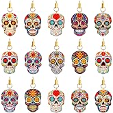 DTOFOOT 36Pcs Skull Ornaments Double Side Dia De Los Muertos Hanging Decor | Day of the Dead Ornaments for Small Tree, Acrylic Sugar Skull Pendant Charms with Cords, Dia De Los Muertos Altar Supplies