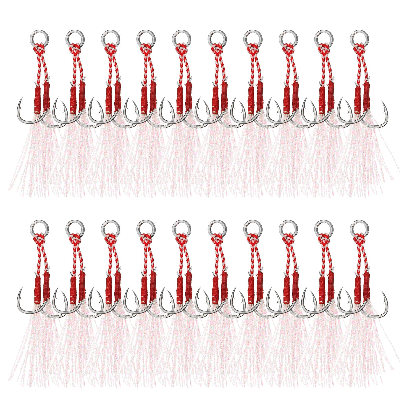 PATIKIL Double Fishing Assist Hooks Kit, 20 Pcs Glow Jigging Hook Slow Fast Fall Jigs Fishing Hooks for Vertical Jigging Lures, Green (10#, 50mmx10mm)