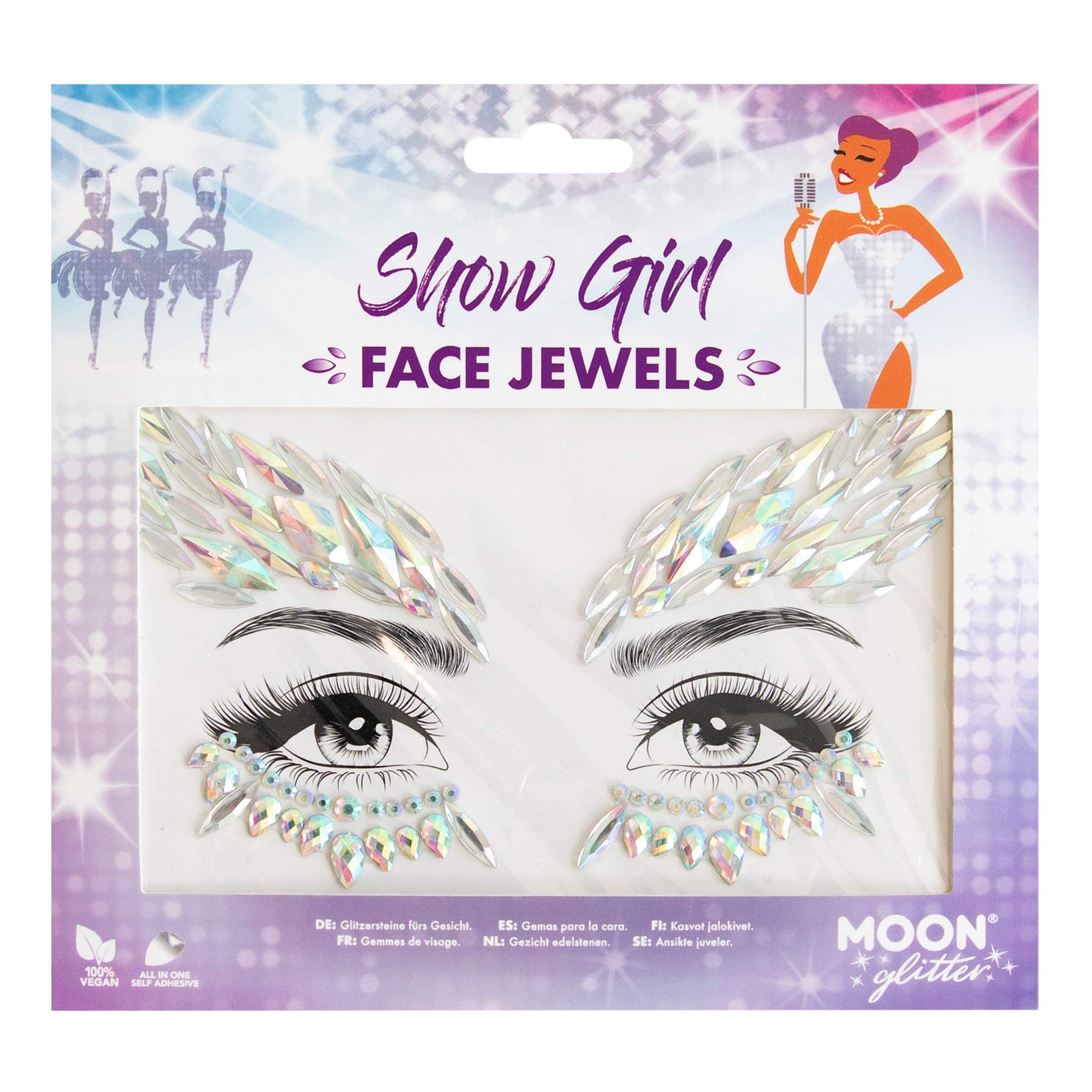 Face Jewels by Moon Glitter - Festival Face Body Gems, Crystal Make up Eye Glitter Stickers, Temporary Tattoo Jewels (Show Girl)