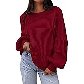 PRETTYGARDEN Womens Sweaters Fall 2025 Lantern Long Sleeve Oversized Sweater Casual Crewneck Chunky Knit Ribbed Pullover Tops
