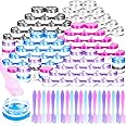 MotBach 100 Pcs 5g Empty Plastic Containers with Colored Lids,Mini Makeup Sample Containers, Small Sample Pot Jars Round Cosmetic Jars with Mini Spatulas for Liquid Sample Powder Creams Lotions