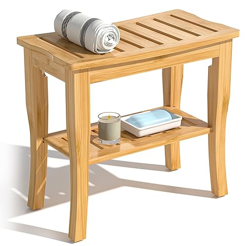 Bamboo Shower Bench Stool Waterproof Wood Shower Bench with