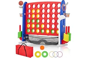 Giant 4 in a Row Game, Jumbo 4-to-Score Giant Game Set for Kids and Adults, Indoor Outdoor 4 in A Row Set with Mesh Pocket, M