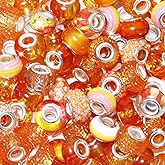 60 Pcs Large Hole Beads Spacer Bead Orange Assorted European Craft Big Beads Large Hole Lampwork Murano Fairy Wand Garden Bead for DIY Pens Charms Bracelet Necklace Keychain Jewelry Making Supplies