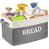 Lukeline Bread Storage Basket for Kitchen, Foldable Fabric Bread Keeper Bread Storage Container Bin with Handles, Bread Baskets for Kitchen Counter and Pantry (White & Grey)