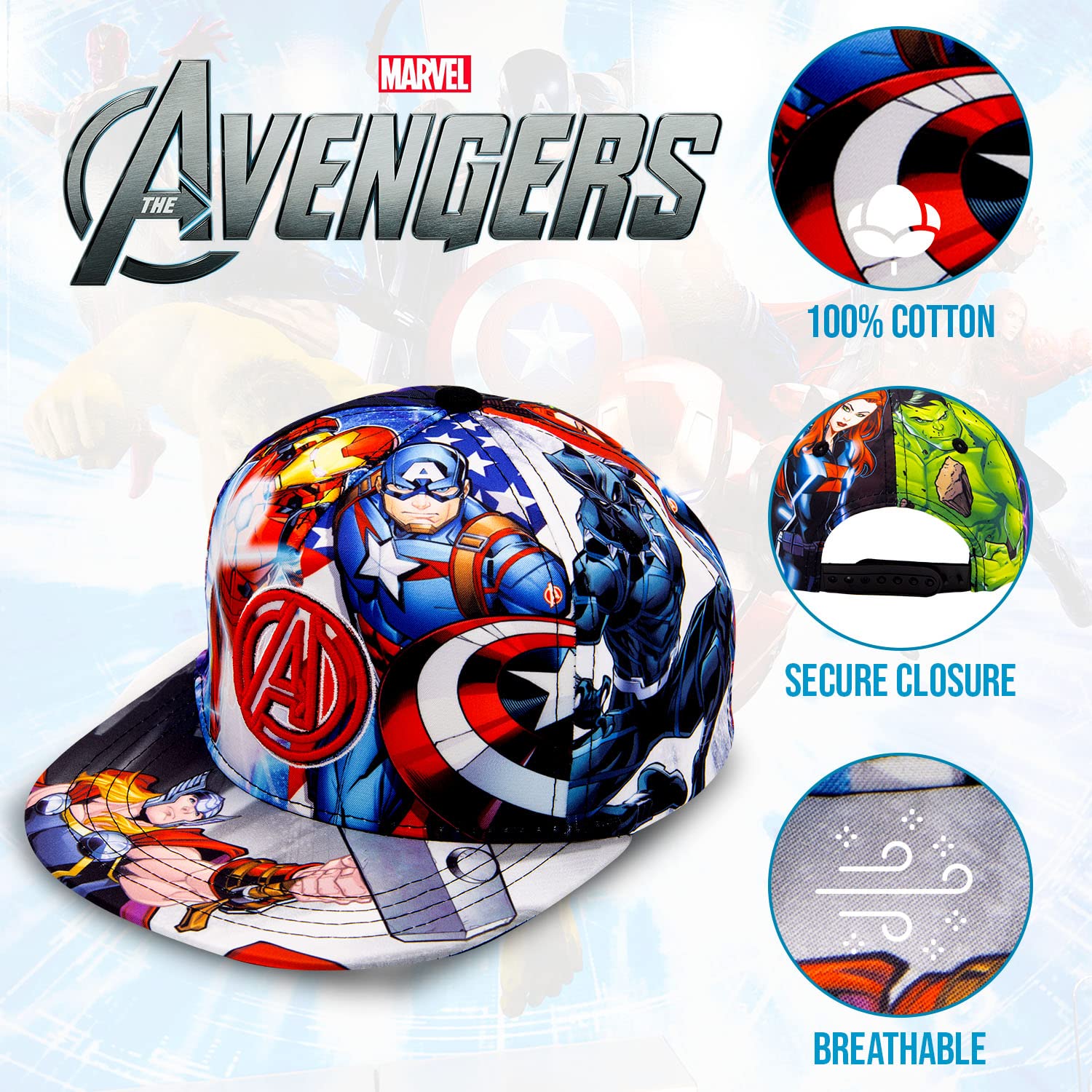 Marvel Legends Captain America, Ironman, Avengers, Hulk Baseball Cap for Boys – Avengers Hat Youth Ages 5-14