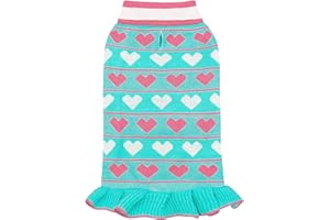 KYEESE Valentines Day Dog Sweater Warm Dog Clothes Fall Winter Dog Coats Cute Dog Sweater Dress with Leash Hole for Small Dogs Knit Turtleneck Dog Sweater with Cute Red Love Design, Blue, Medium