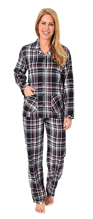 NORMANN WÄSCHEFABRIK Damen Flanell Pyjama Schlafanzug kariert –- auch in Übergrössen - 281 201 95 247