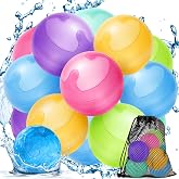 12PCS Reusable Water Balloons No Magnets, 100% Silicone Quick Fill Water Balls for Kids, Self-Closing Water Balloons with Mes